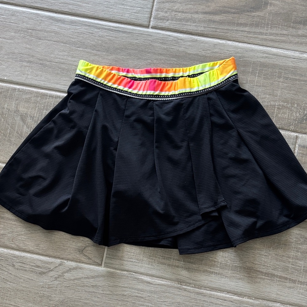 Lucky in Love Black Skort with Neon Rainbow Waistband